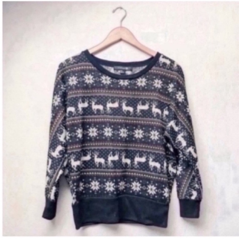 Deer Patterned Sweater Black Brown - image 2
